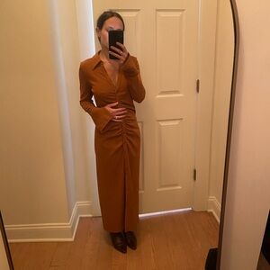 Burnt Orange Asymmetrical Wrap Sheath Dress